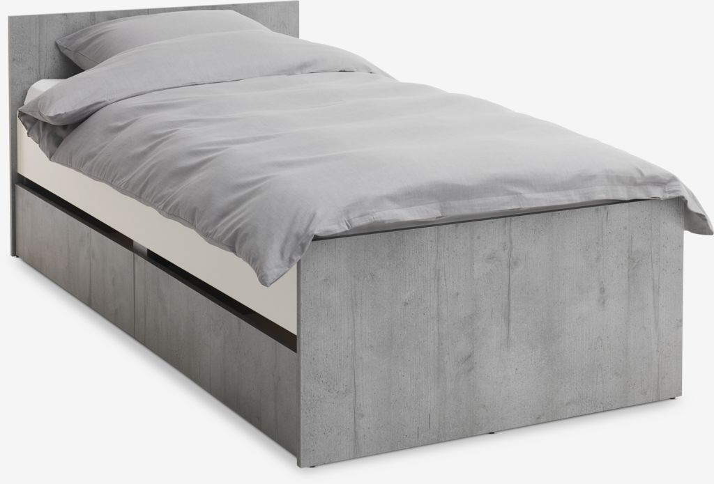 Okvir kreveta s pohranom BILLUND 90x200 bijela/beton siva
