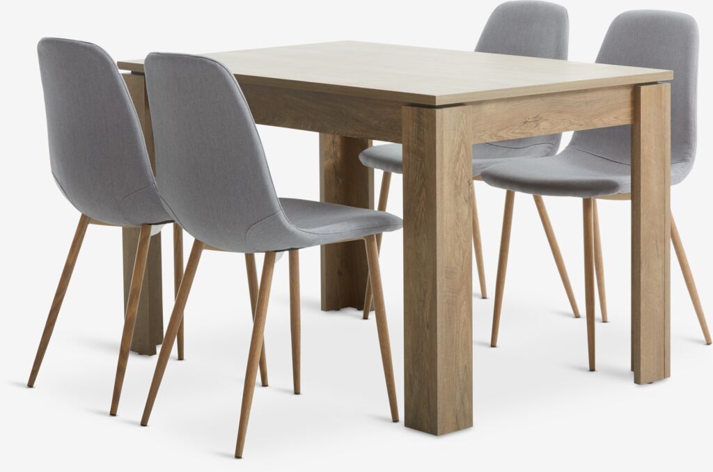 VEDDE D120 stol divlji tamni hrast + 4 JONSTRUP stolice siva