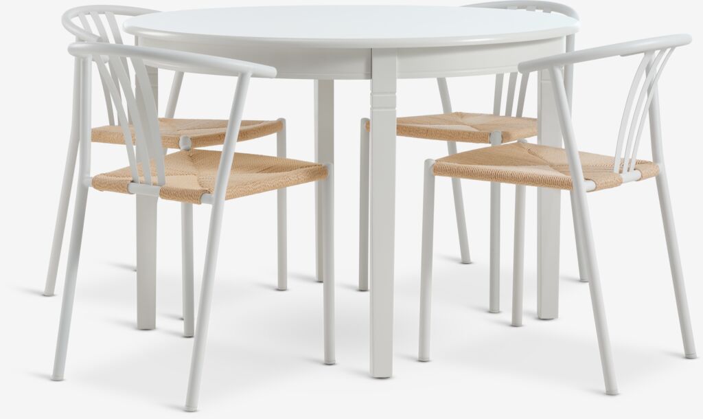 KIRKEBY Ø110 stol bijela + JYDERUP stolica bijela/natur